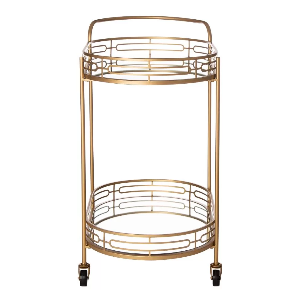 Glitzhome Gold Metal Base with Glass Top Rolling Kitchen Cart (17-in x 27-in x 30-in) - Image 3