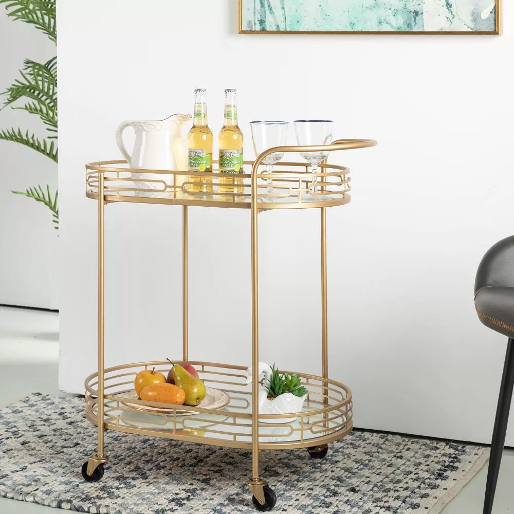 Glitzhome Gold Metal Base with Glass Top Rolling Kitchen Cart (17-in x 27-in x 30-in) - Image 11