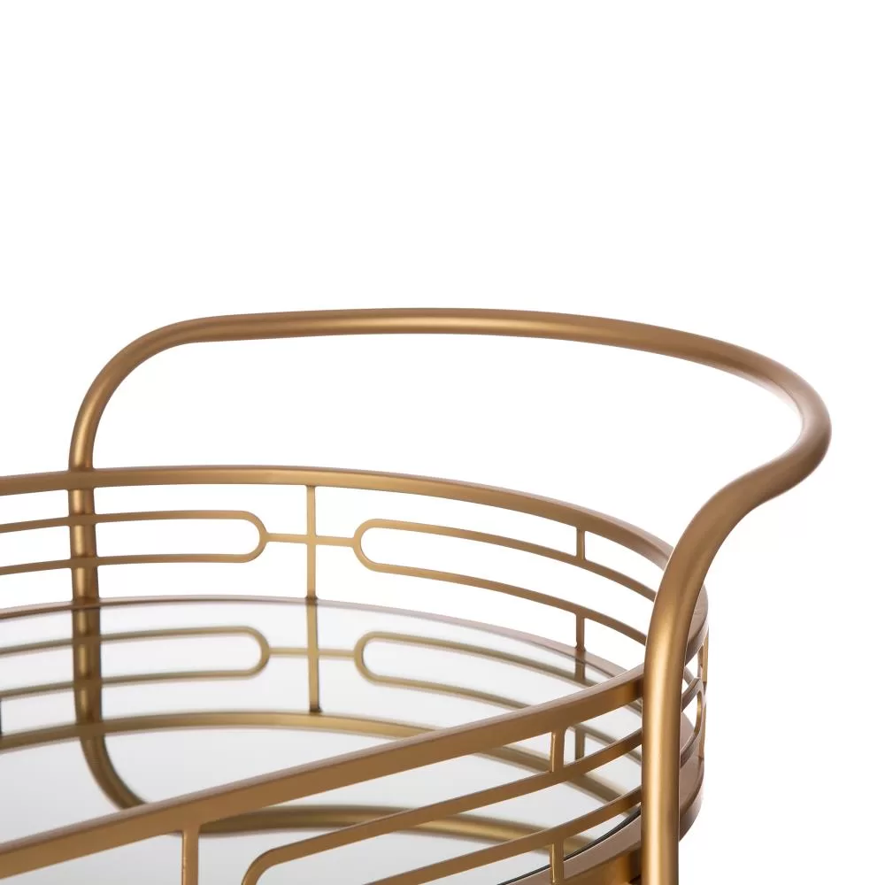 Glitzhome Gold Metal Base with Glass Top Rolling Kitchen Cart (17-in x 27-in x 30-in) - Image 6
