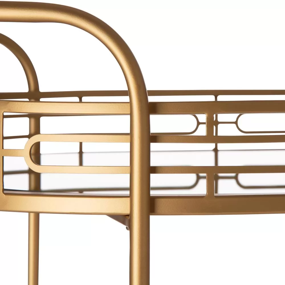 Glitzhome Gold Metal Base with Glass Top Rolling Kitchen Cart (17-in x 27-in x 30-in) - Image 5