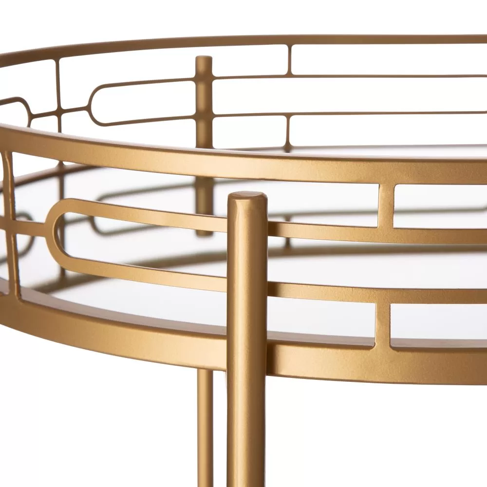 Glitzhome Gold Metal Base with Glass Top Rolling Kitchen Cart (17-in x 27-in x 30-in) - Image 7