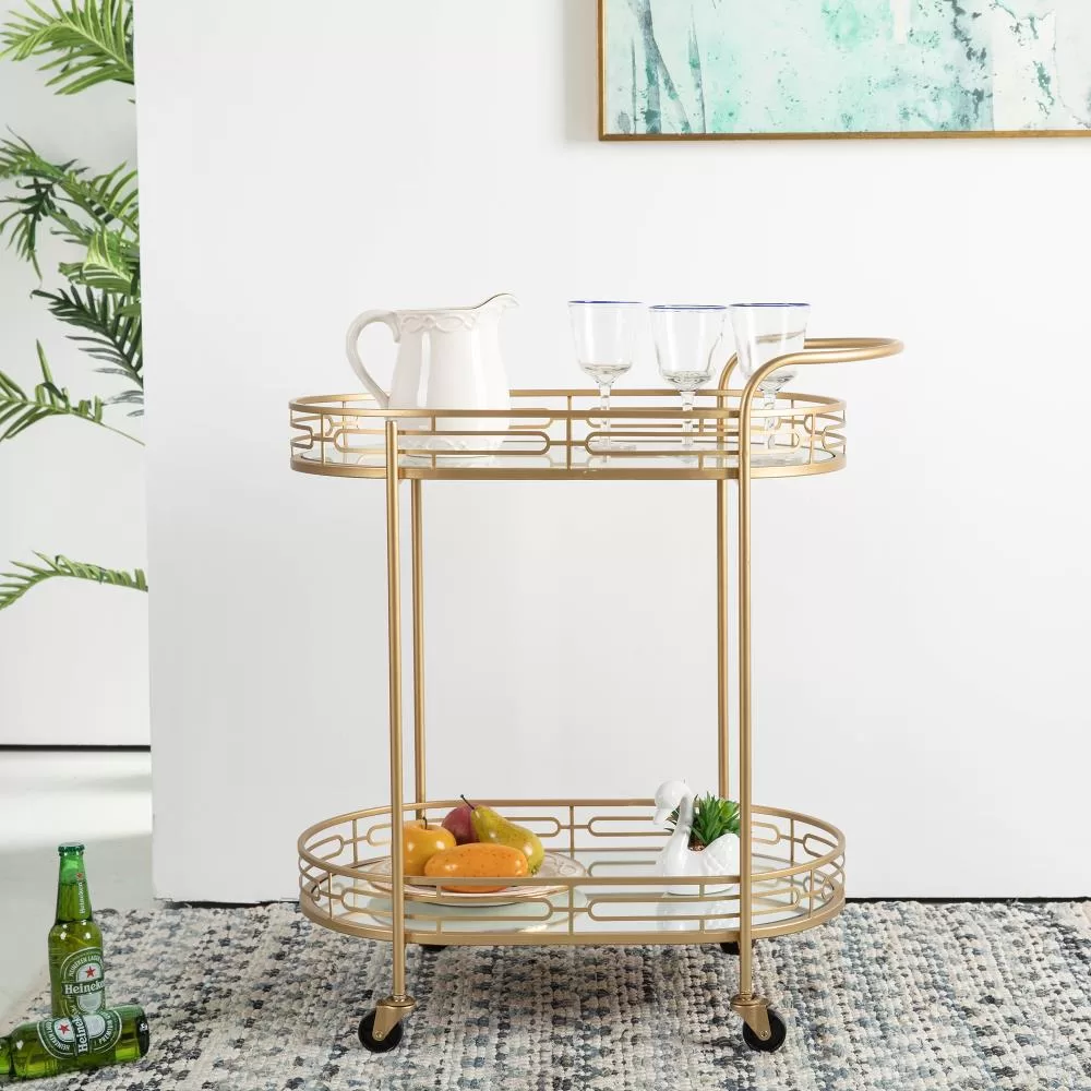Glitzhome Gold Metal Base with Glass Top Rolling Kitchen Cart (17-in x 27-in x 30-in) - Image 9