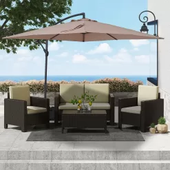 CASAINC 8.5-ft Solar Powered Push-button Tilt Cantilever Patio Umbrella with Base