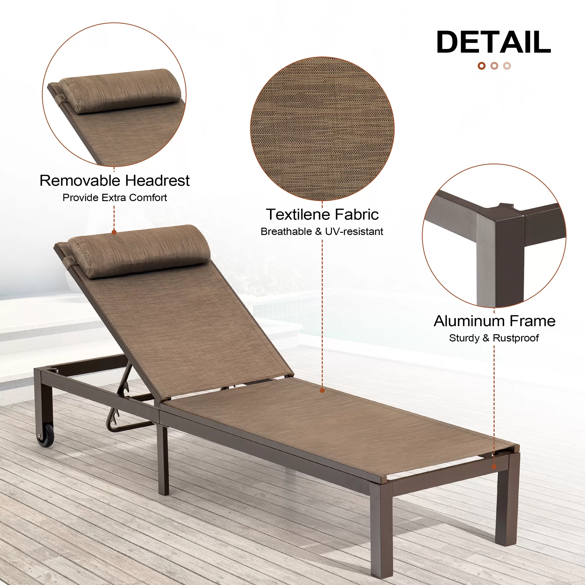 Crestlive Products Patio chaise lounge Aluminum Frame In Brown - Image 4
