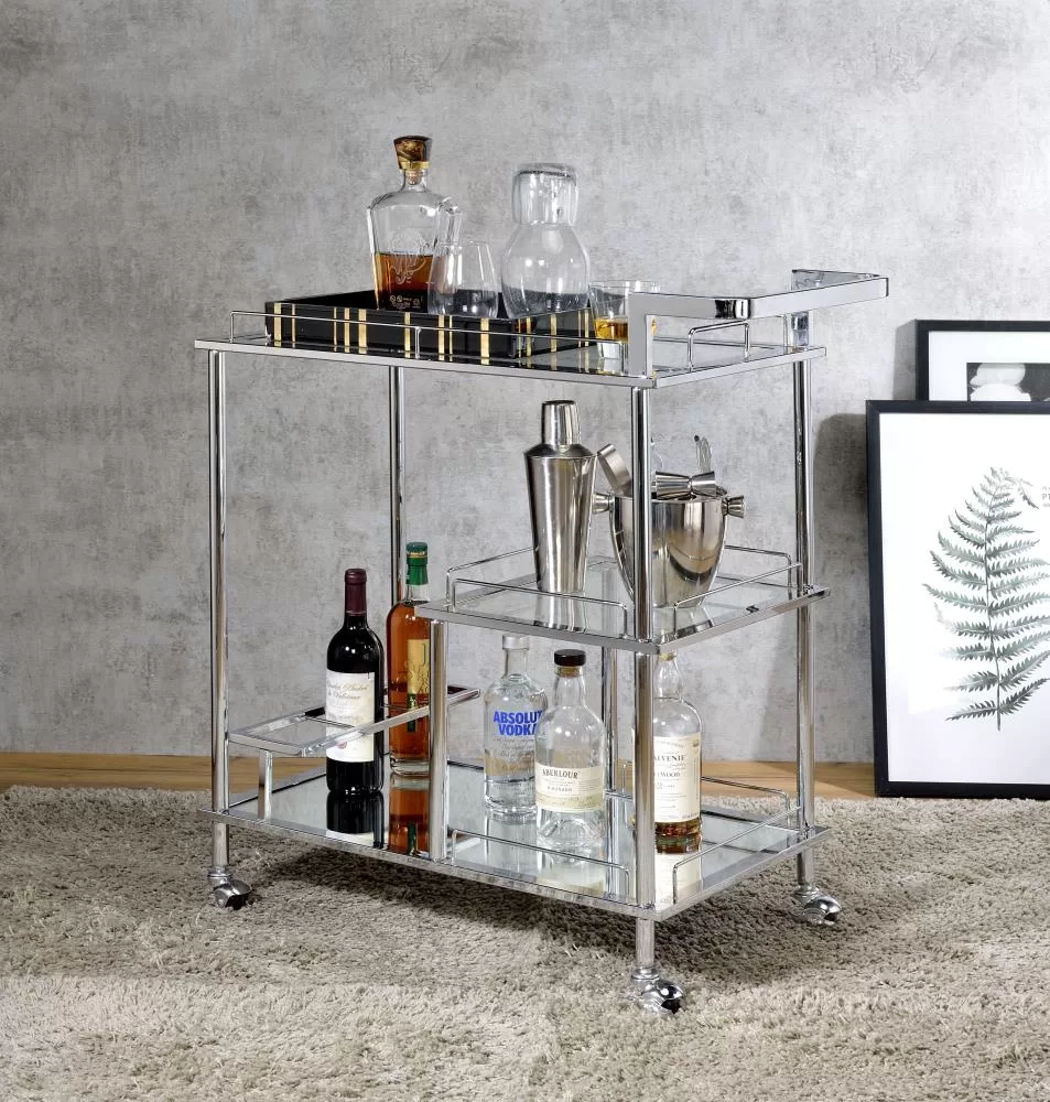 ACME FURNITURE Metal Base with Glass Top Rolling Kitchen Cart (16-in x 31-in x 34-in) - Image 4