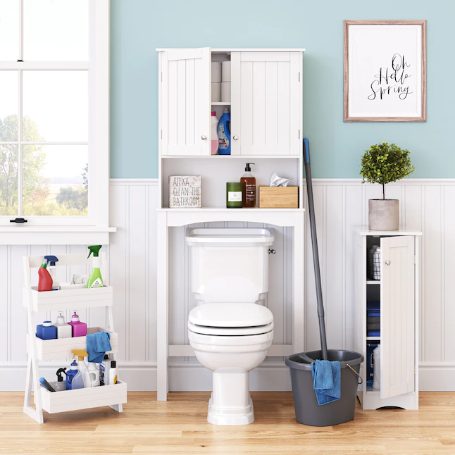 RiverRidge Ashland 27.44-in W x 64.88-in H x 7.81-in D White Over-the-Toilet Storage - Image 4