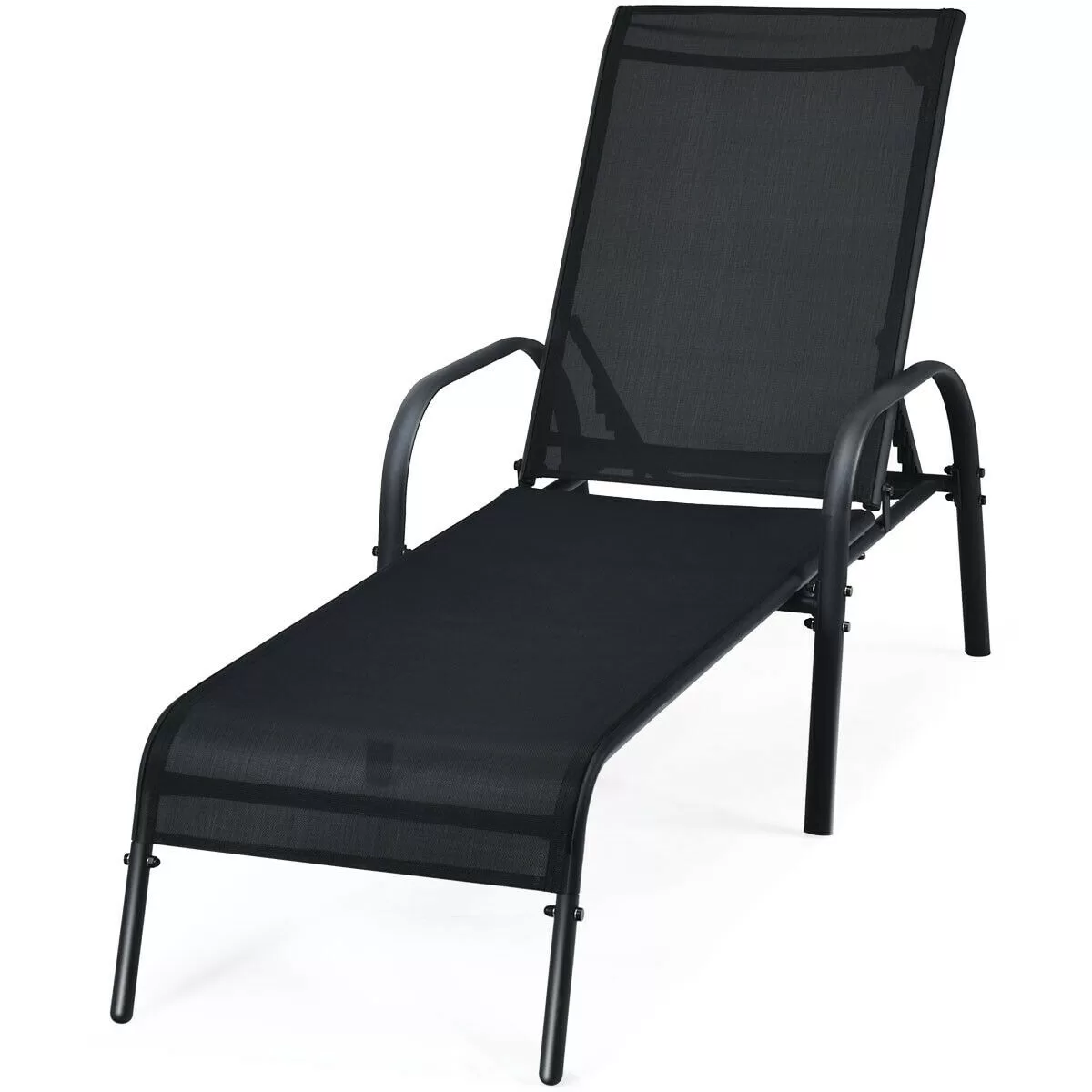 Clihome Outdoor Lounge Chair Black Metal Frame Stationary Chaise Lounge Chair(s) with Black Sling Seat