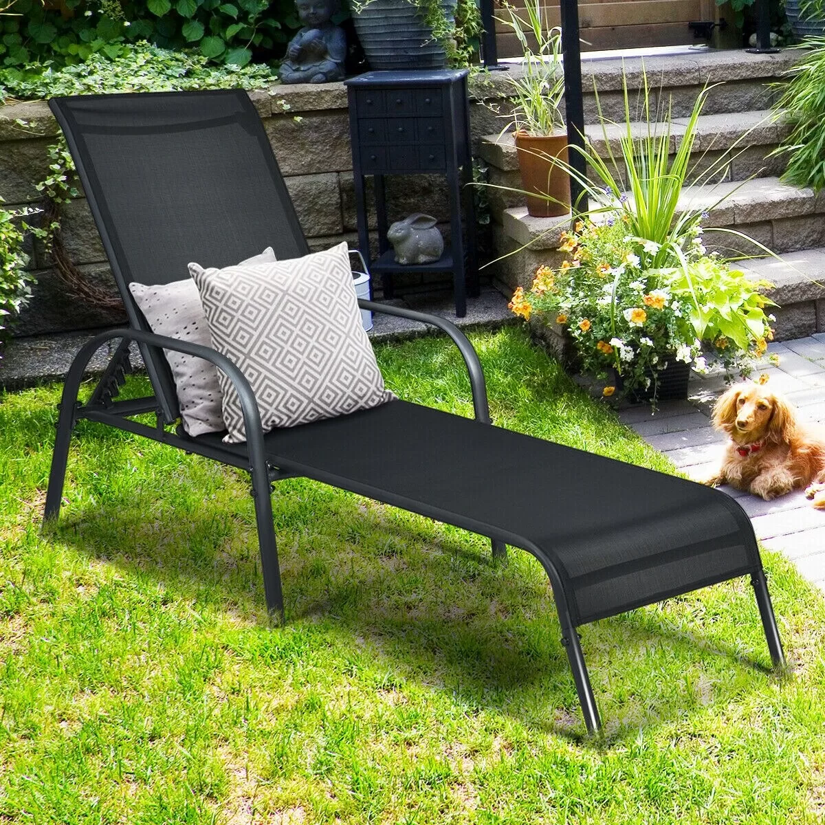 Clihome Outdoor Lounge Chair Black Metal Frame Stationary Chaise Lounge Chair(s) with Black Sling Seat - Image 2