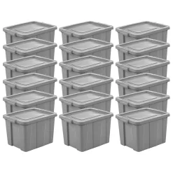 Sterilite Tuff1 18 Gallon Plastic Storage Tote Container Bin w/ Lid, 18 Ct