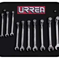 URREA 10-Piece Set 12-point Metric Flexible Head Open End Wrench Includes Soft Case