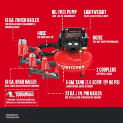 Alternative view of CRAFTSMAN 6-Gallon Single Stage Portable Corded Electric Pancake Air Compressor with Accessories (3-Tools Included)