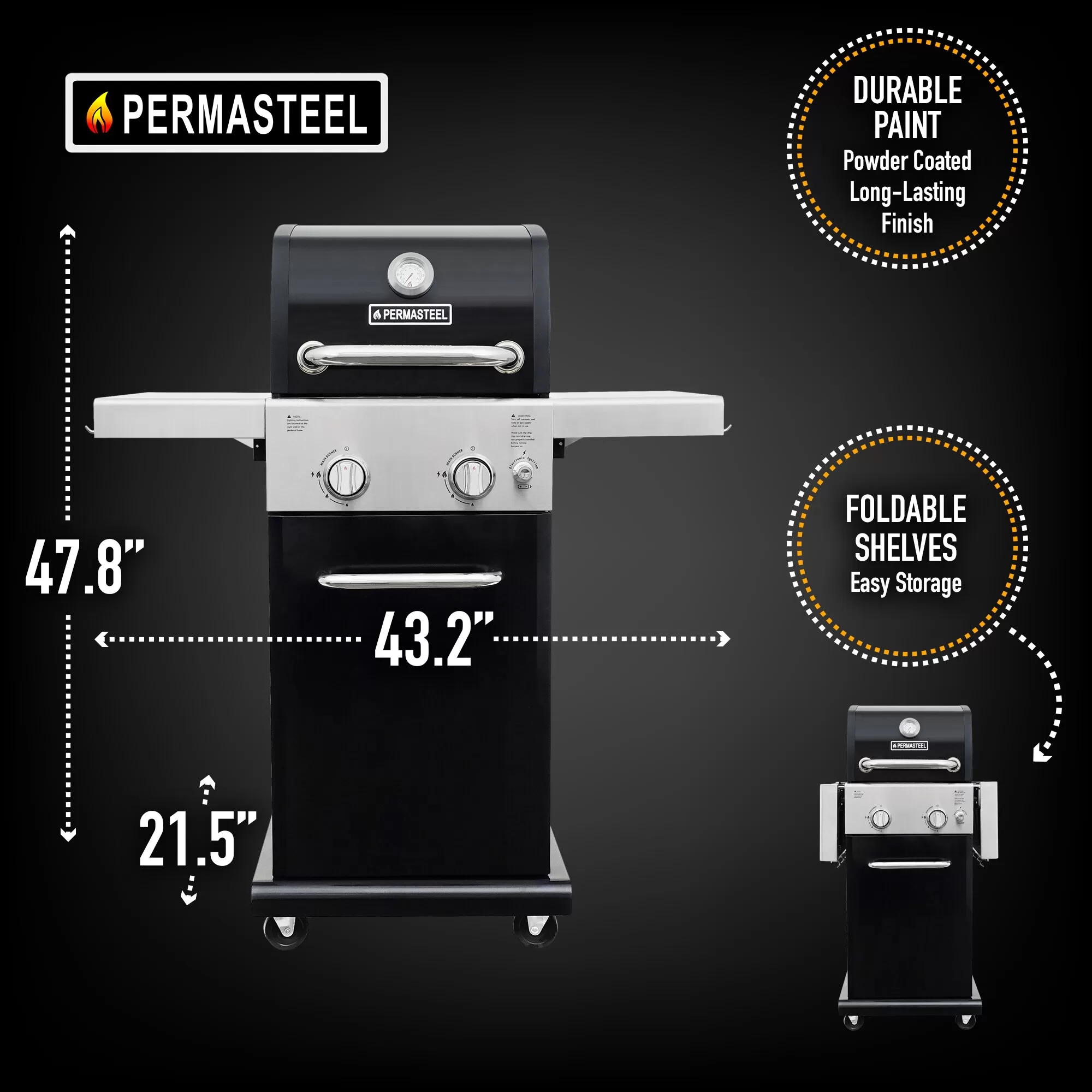 Permasteel Black 2-Burner Liquid Propane Gas Grill - Image 2
