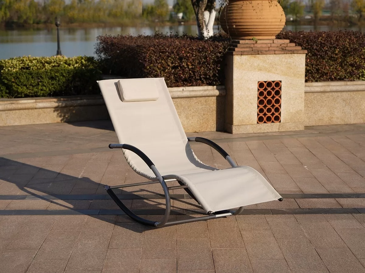 Moda Furnishings Rocking chair of 009 in beige Silver Metal Frame Chaise Lounge Chair(s) with Tan Solid Seat - Image 4