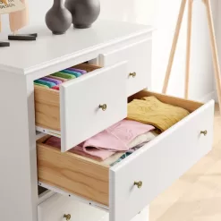 Homfa Horizontal Dresser, Modern Dresser of 5 Drawers, Dresser Chest with Easy Pull Handle for Bedroom, White Finish