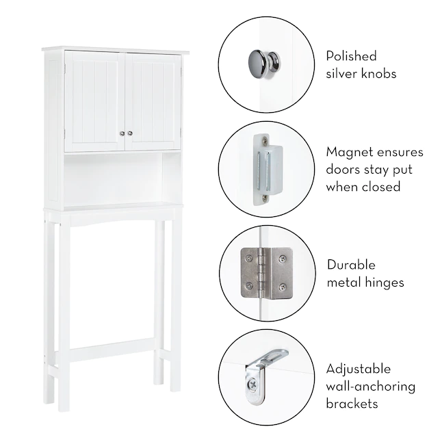 RiverRidge Ashland 27.44-in W x 64.88-in H x 7.81-in D White Over-the-Toilet Storage - Image 3