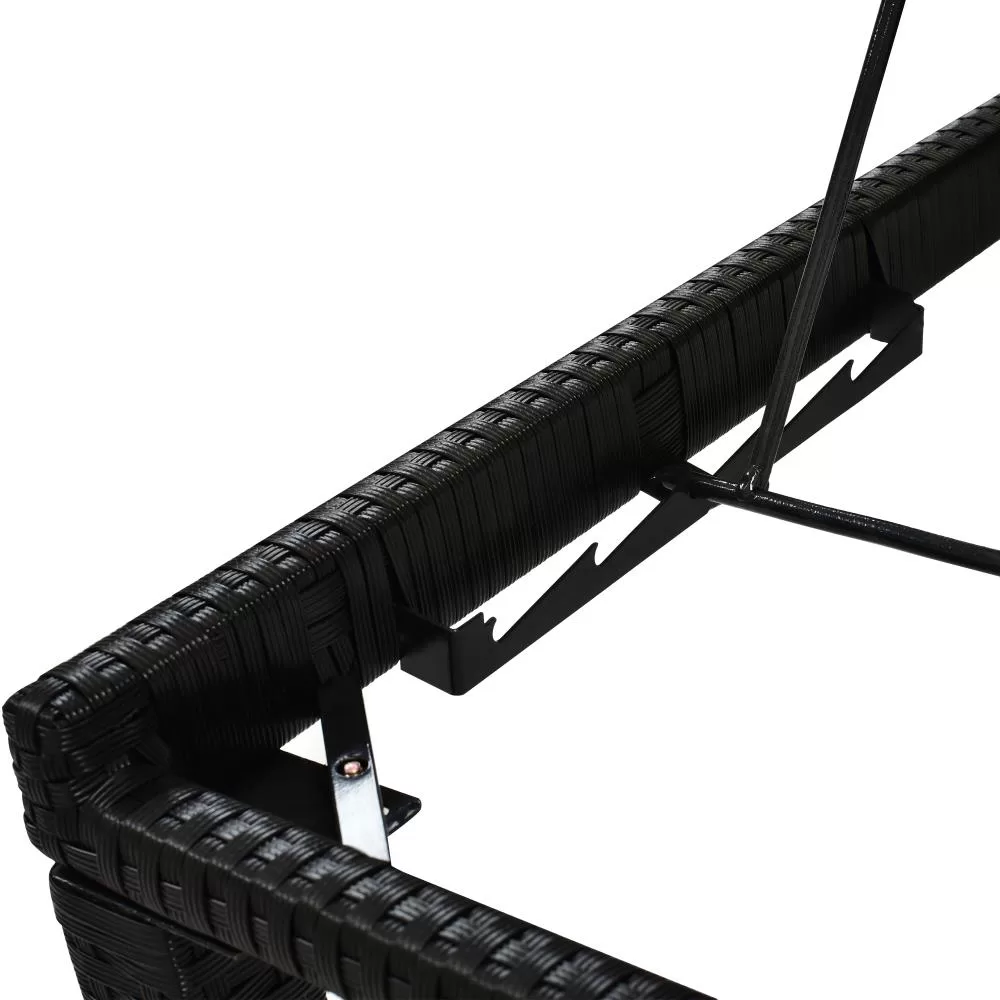 Clihome Chaise Lounge Chair Sun Bed Rattan Black Metal Frame Stationary Chaise Lounge Chair(s) with Blue Cushioned Seat - Image 6