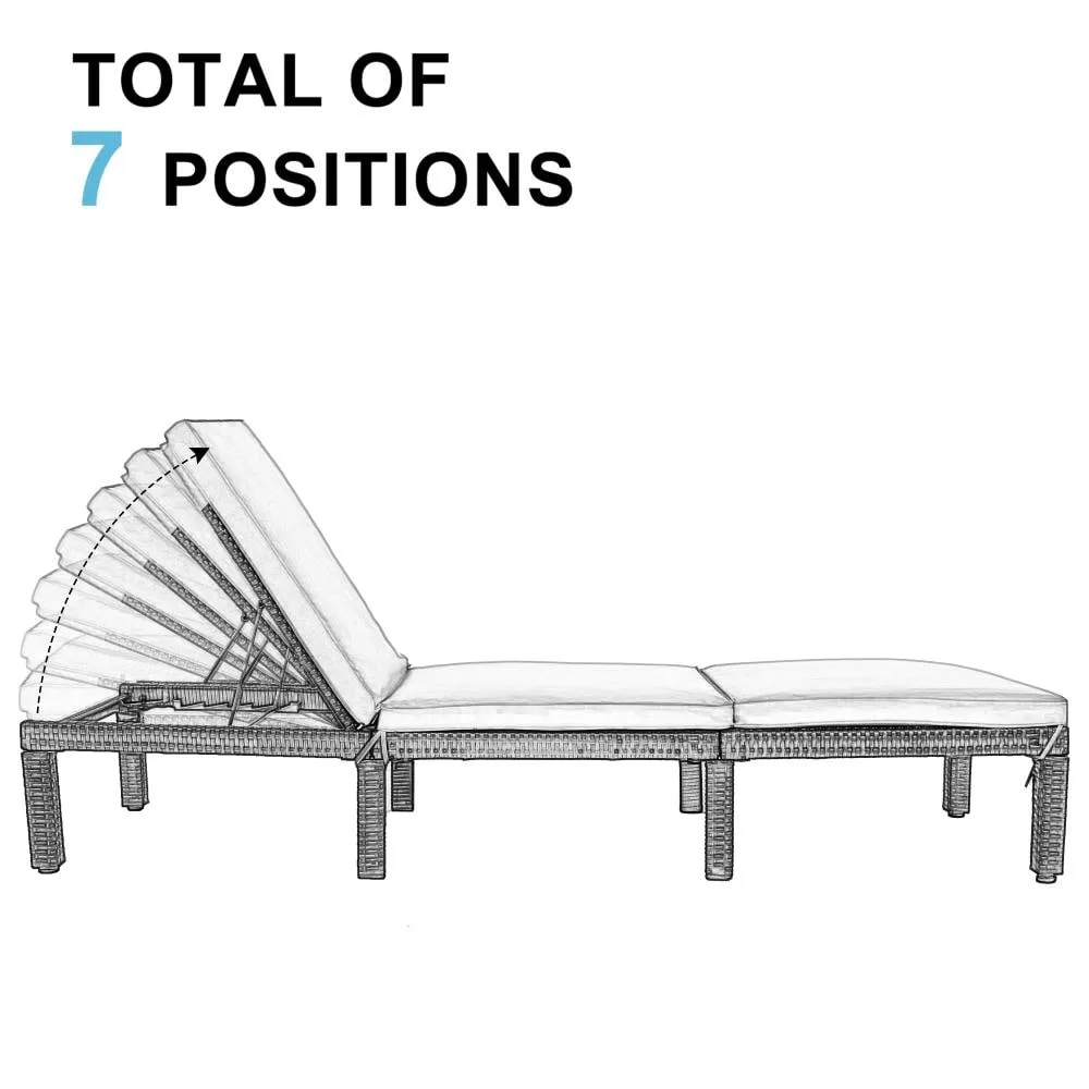 Clihome Chaise Lounge Chair Sun Bed Rattan Black Metal Frame Stationary Chaise Lounge Chair(s) with Blue Cushioned Seat - Image 7