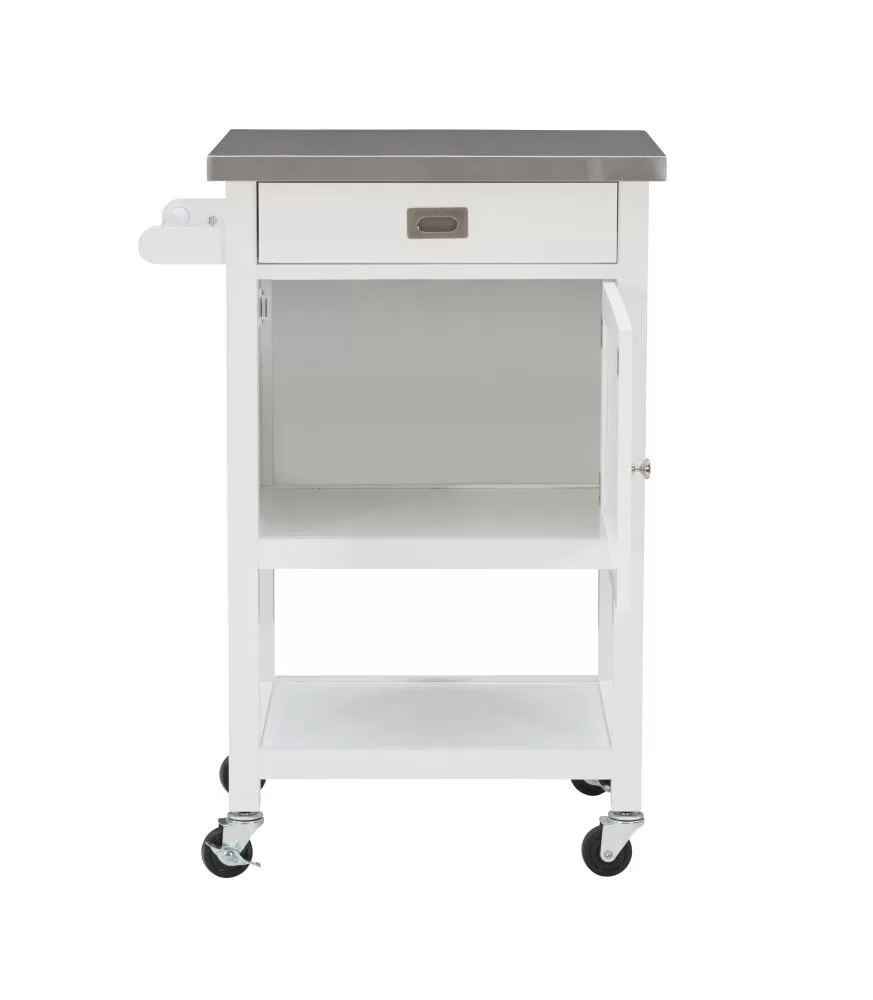 Linon White Wood Base with Stainless Steel Metal Top Rolling Kitchen Cart (25.5-in x 18-in x 36-in) - Image 9