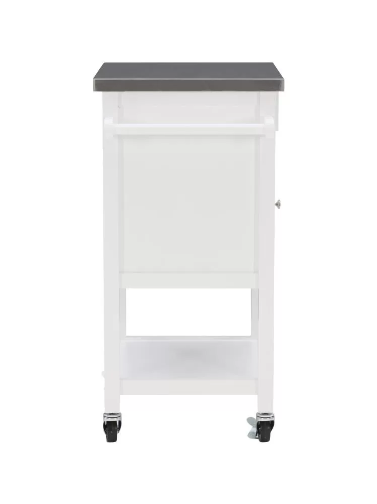 Linon White Wood Base with Stainless Steel Metal Top Rolling Kitchen Cart (25.5-in x 18-in x 36-in) - Image 6