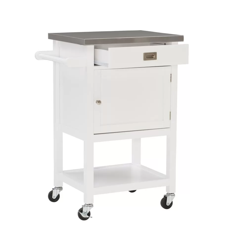 Linon White Wood Base with Stainless Steel Metal Top Rolling Kitchen Cart (25.5-in x 18-in x 36-in) - Image 11