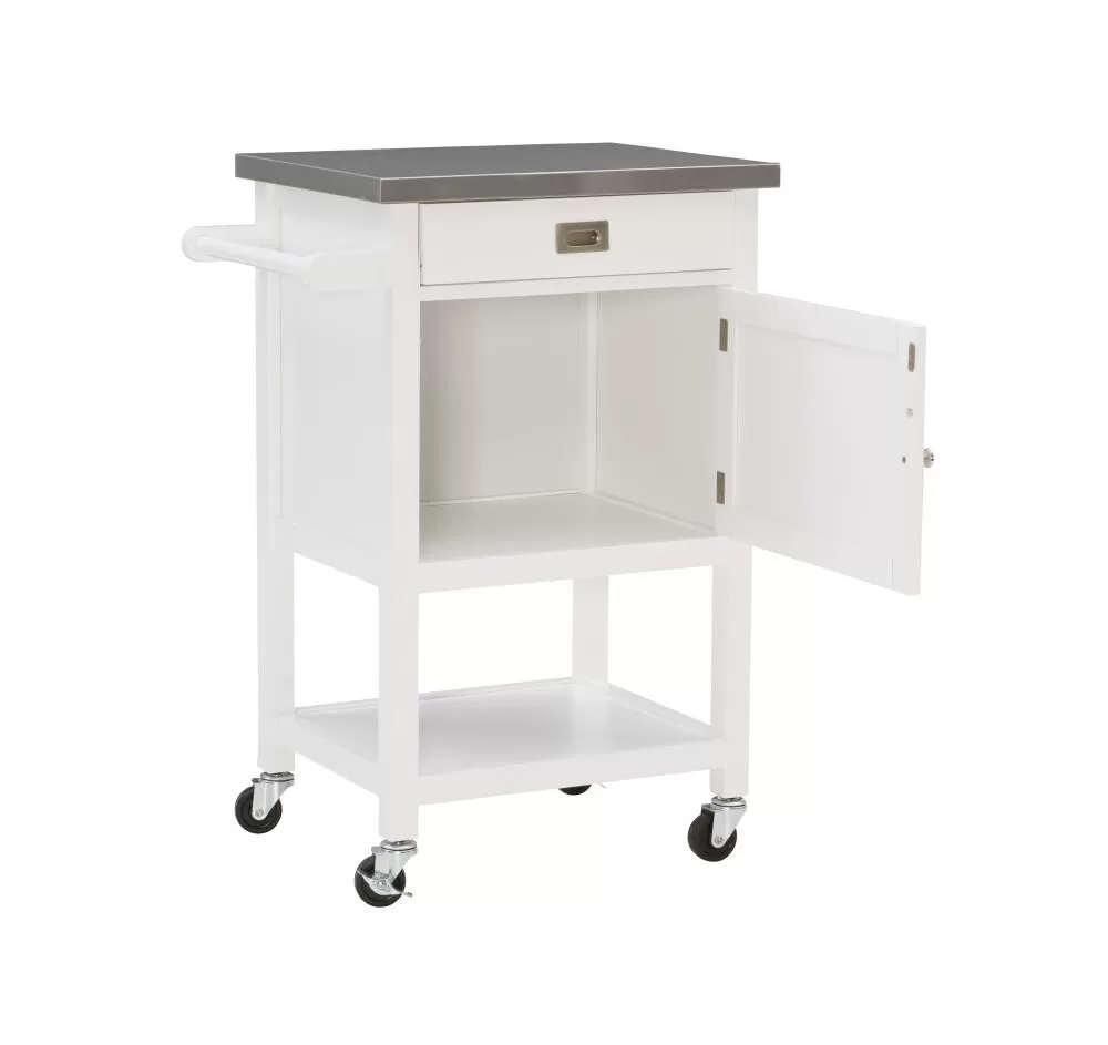 Linon White Wood Base with Stainless Steel Metal Top Rolling Kitchen Cart (25.5-in x 18-in x 36-in) - Image 12