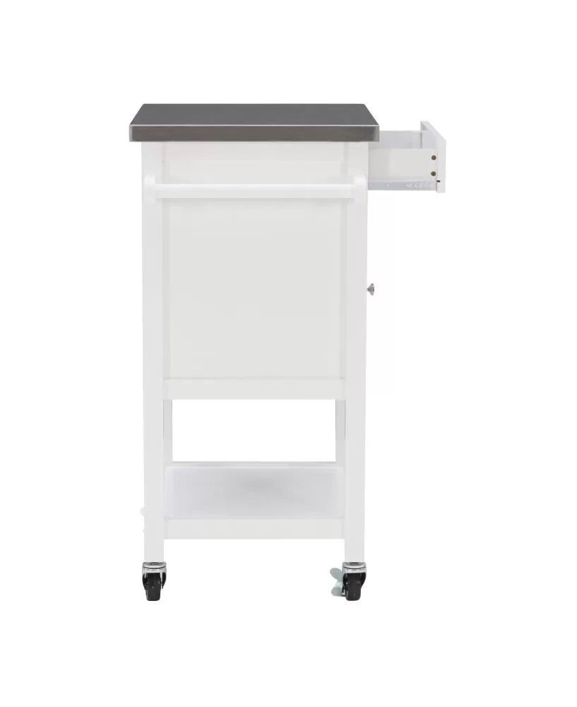 Linon White Wood Base with Stainless Steel Metal Top Rolling Kitchen Cart (25.5-in x 18-in x 36-in) - Image 7