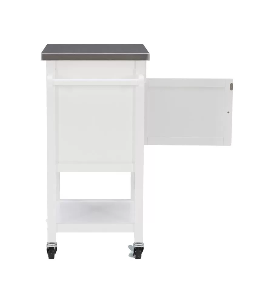 Linon White Wood Base with Stainless Steel Metal Top Rolling Kitchen Cart (25.5-in x 18-in x 36-in) - Image 8