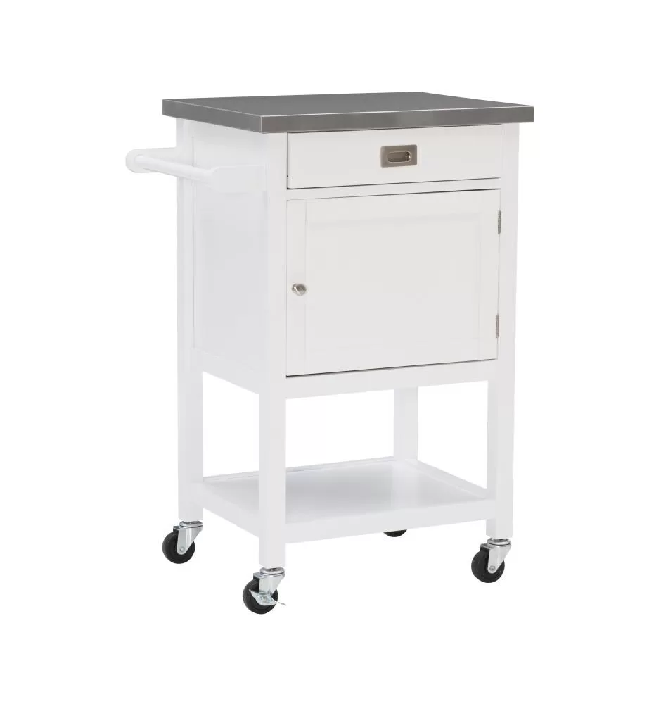 Linon White Wood Base with Stainless Steel Metal Top Rolling Kitchen Cart (25.5-in x 18-in x 36-in) - Image 10