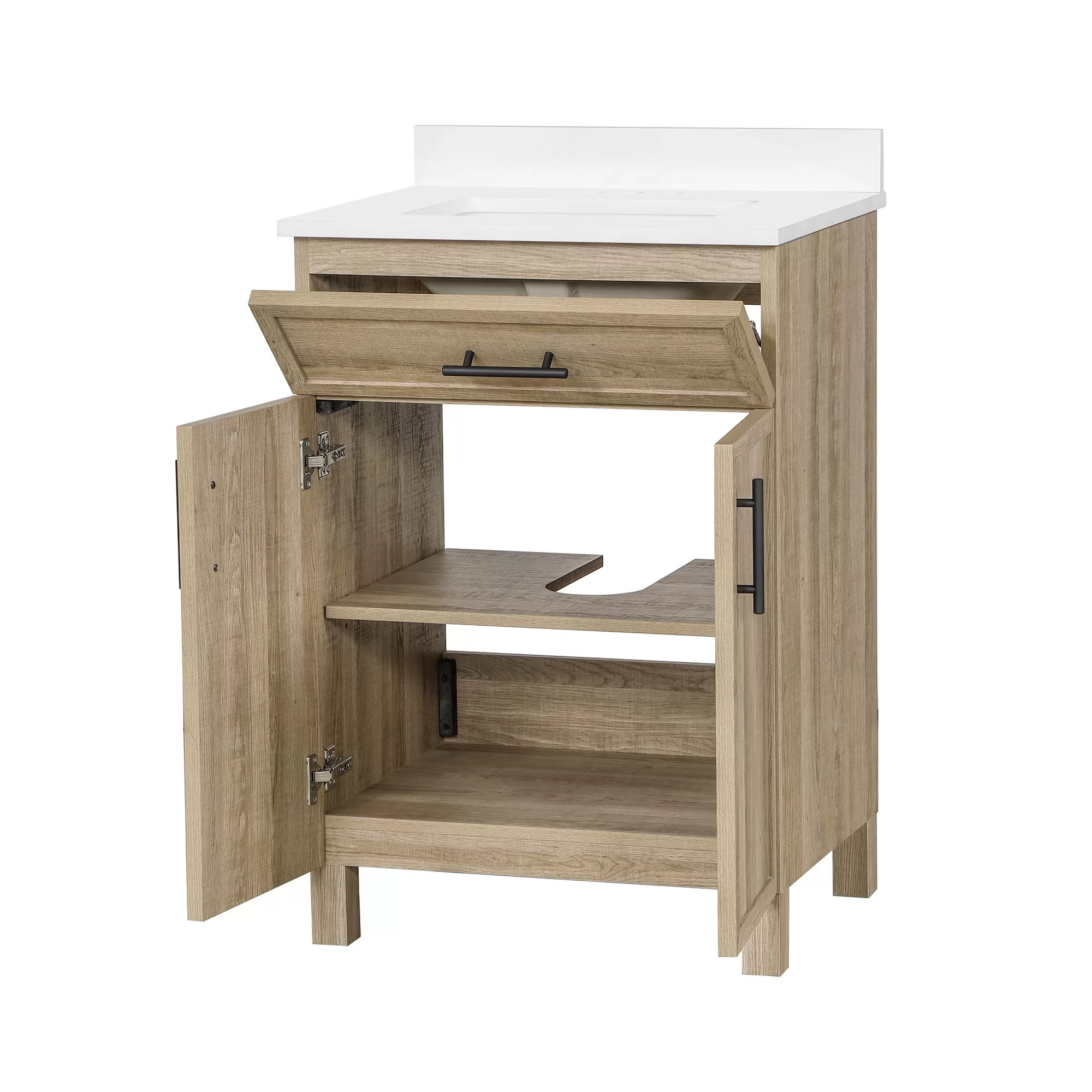 Style Selections Dolton 24-in Natural Oak Undermount Single Sink Bathroom Vanity with White Engineered Stone Top (Mirror Included) - Image 20