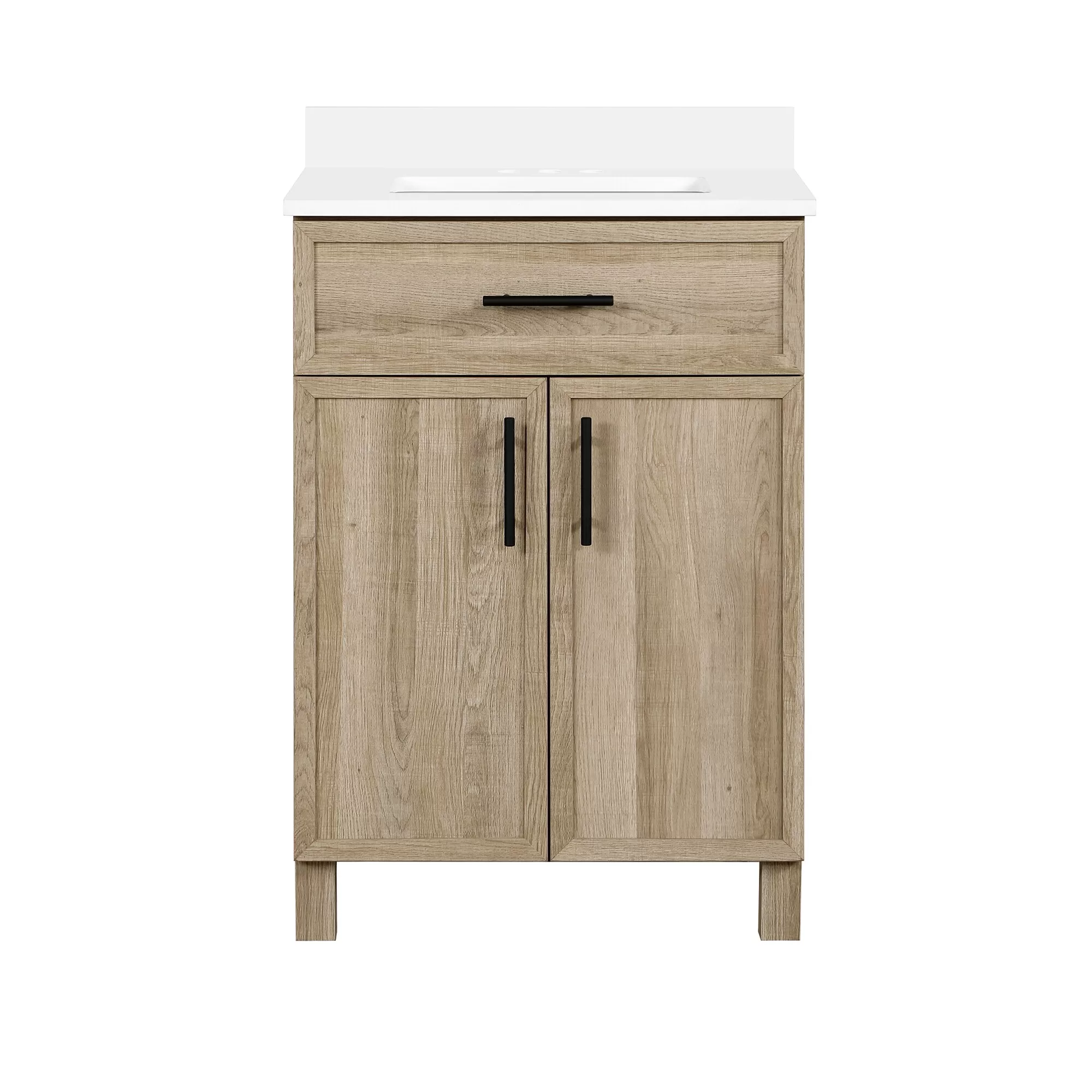 Style Selections Dolton 24-in Natural Oak Undermount Single Sink Bathroom Vanity with White Engineered Stone Top (Mirror Included) - Image 17