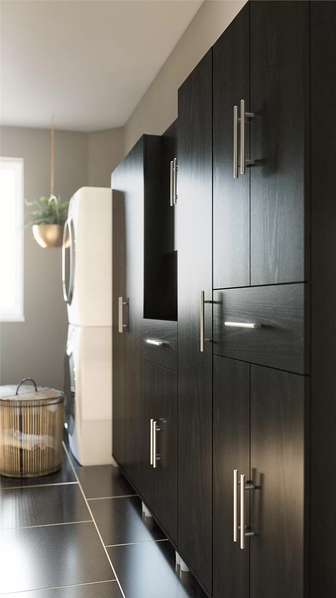 Ameriwood Home Camberly 35.68-in W x 74.31-in H Wood Composite Black Oak/Nightfall Oak Freestanding Utility Storage Cabinet - Image 12