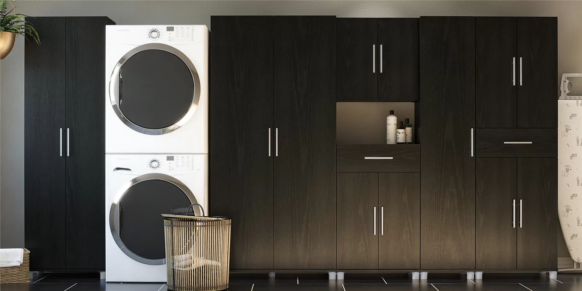 Ameriwood Home Camberly 35.68-in W x 74.31-in H Wood Composite Black Oak/Nightfall Oak Freestanding Utility Storage Cabinet - Image 14