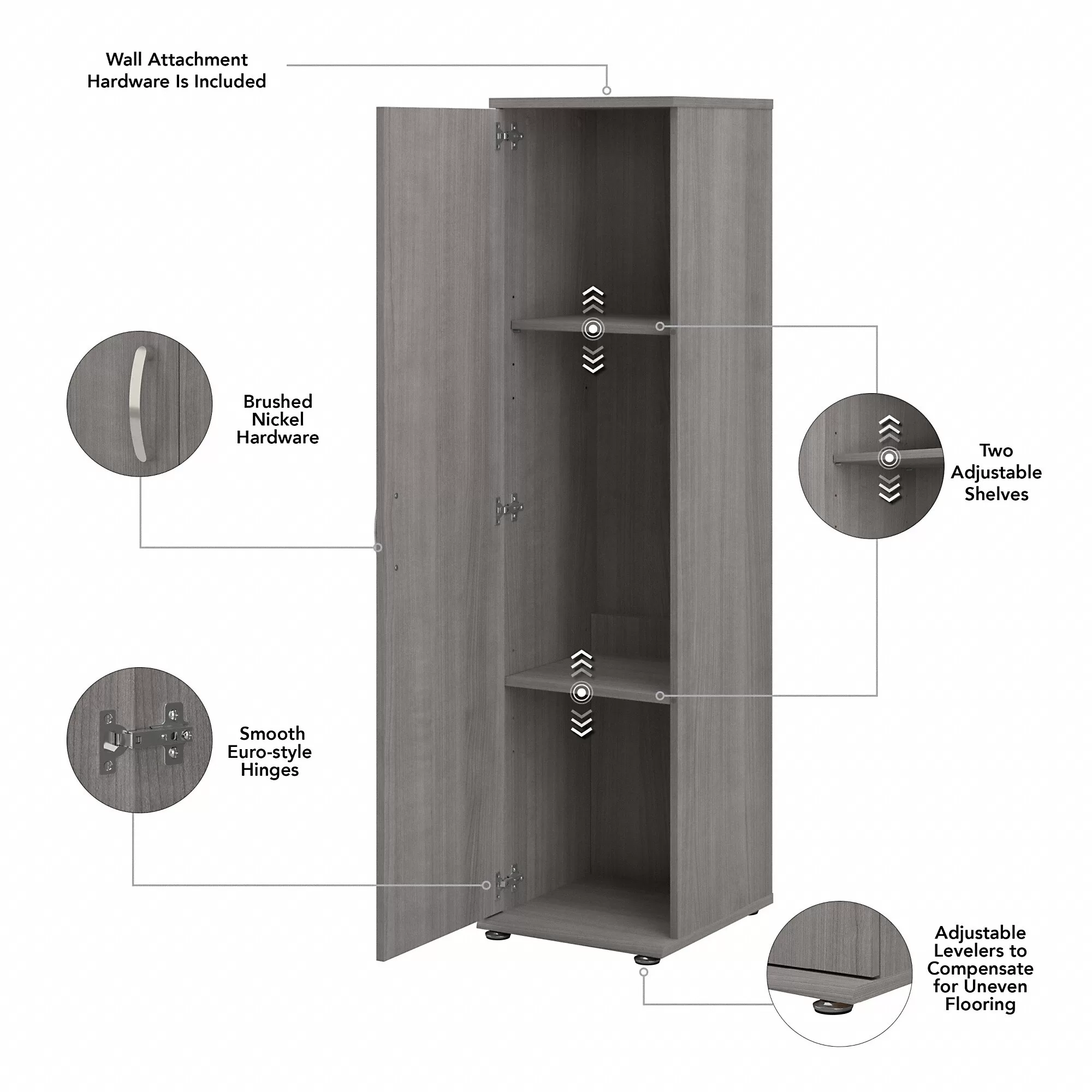 Bush Business Furniture Universal Storage 15.6692-in W x 61.811-in H Wood Composite Platinum Gray Freestanding Utility Storage Cabinet - Image 3