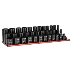 Capri Tools 3/8-in Drive Shallow, Semi-Deep and Deep Impact Socket Set, SAE, 5/16 to 1-in, 36-Piece with Billet Aluminum Socket Rail
