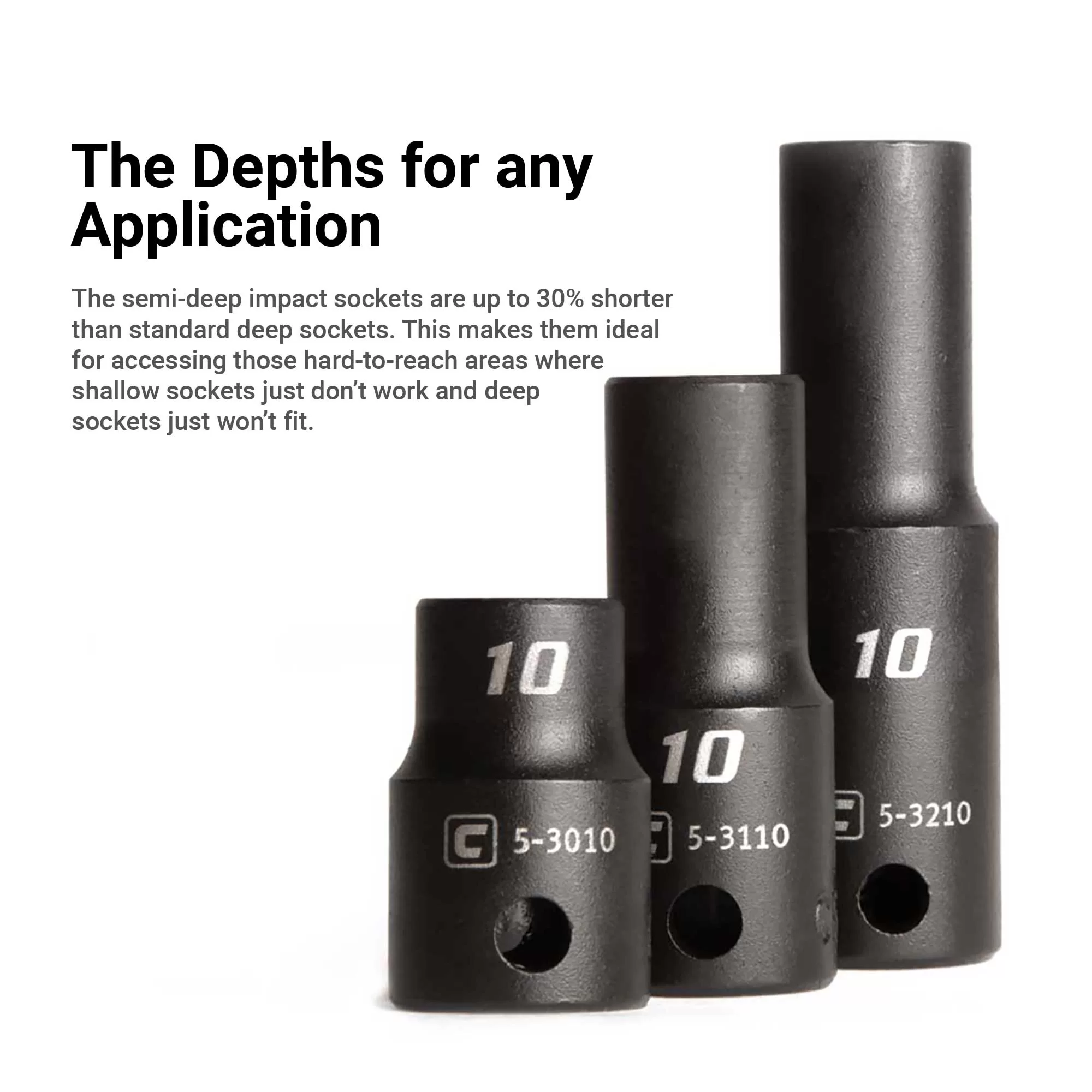 Capri Tools 3/8-in Drive Shallow, Semi-Deep and Deep Impact Socket Set, SAE, 5/16 to 1-in, 36-Piece with Billet Aluminum Socket Rail - Image 2