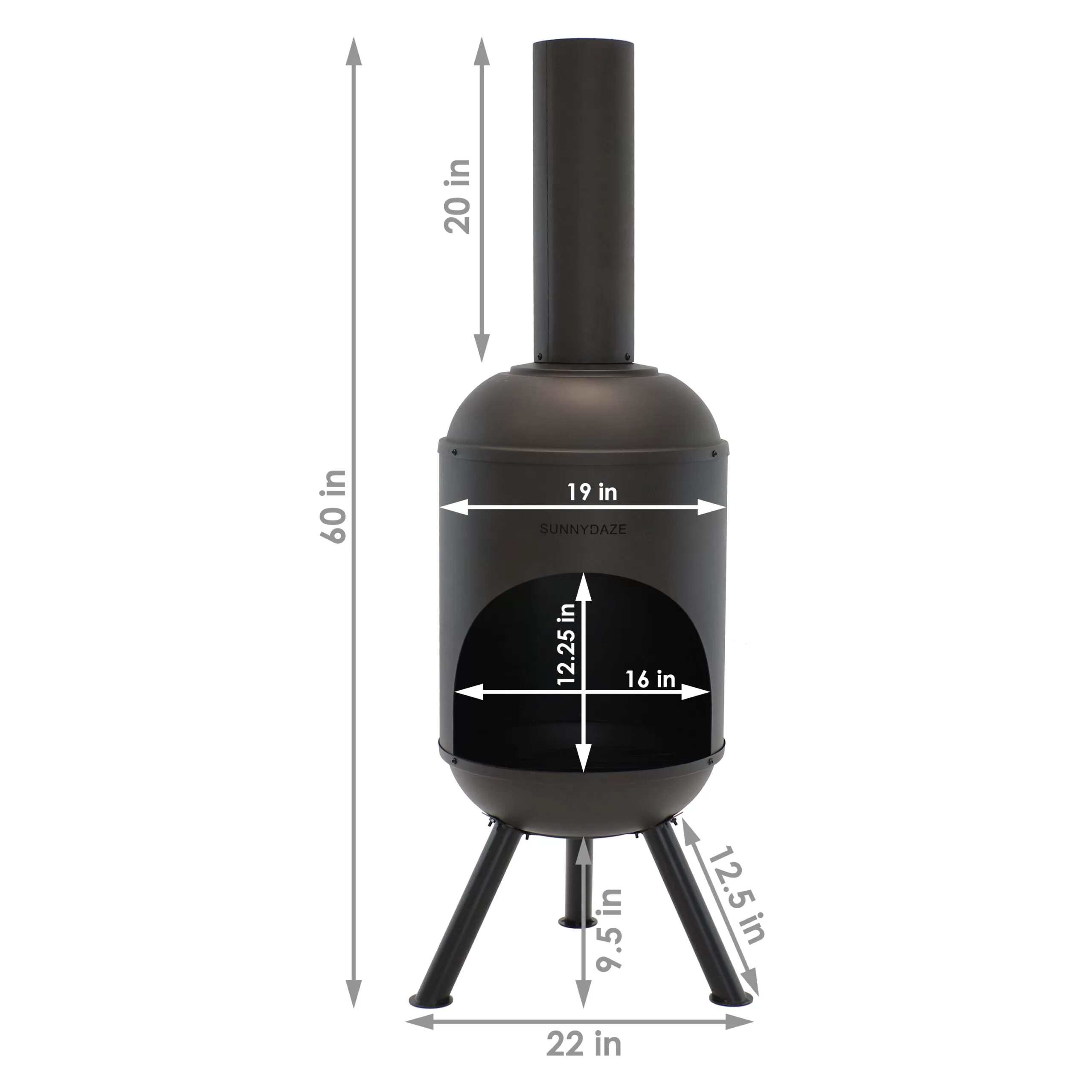 Sunnydaze RCM-LG765 Decor 60-in H x 19-in D x 22-in W Black Steel Chiminea - Image 3