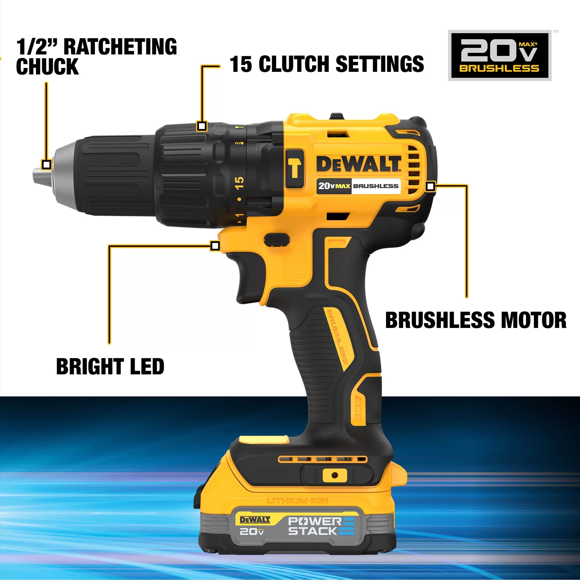 DEWALT DCD778E1 1/2-in 20-volt Max 1.7-Amp Variable Brushless Cordless Hammer Drill (1-Battery Included) - Image 2