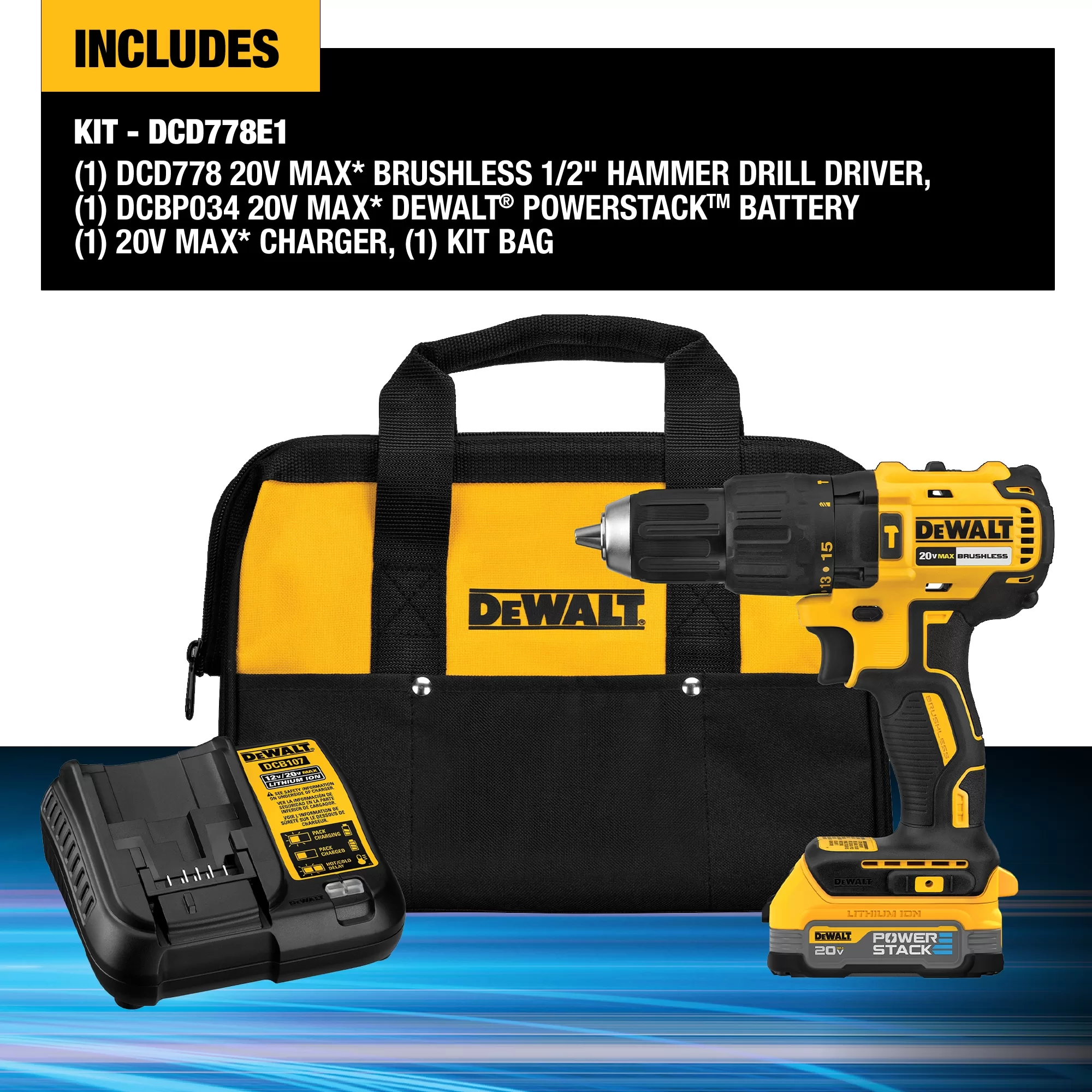 DEWALT DCD778E1 1/2-in 20-volt Max 1.7-Amp Variable Brushless Cordless Hammer Drill (1-Battery Included) - Image 4