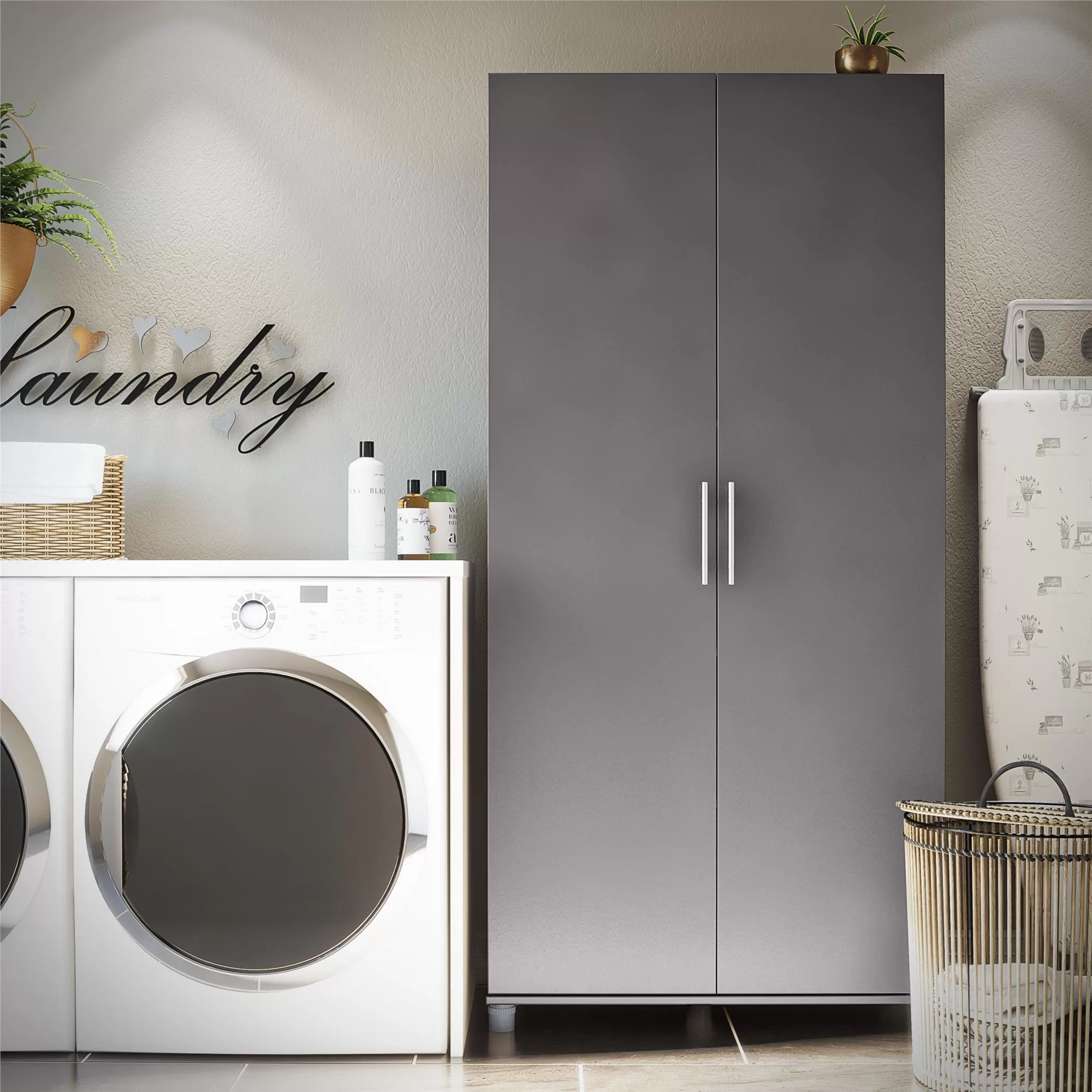 Ameriwood Home Camberly 35.68-in W x 74.31-in H Wood Composite Graphite Grey/Graphite Grey Freestanding Utility Storage Cabinet - Image 4