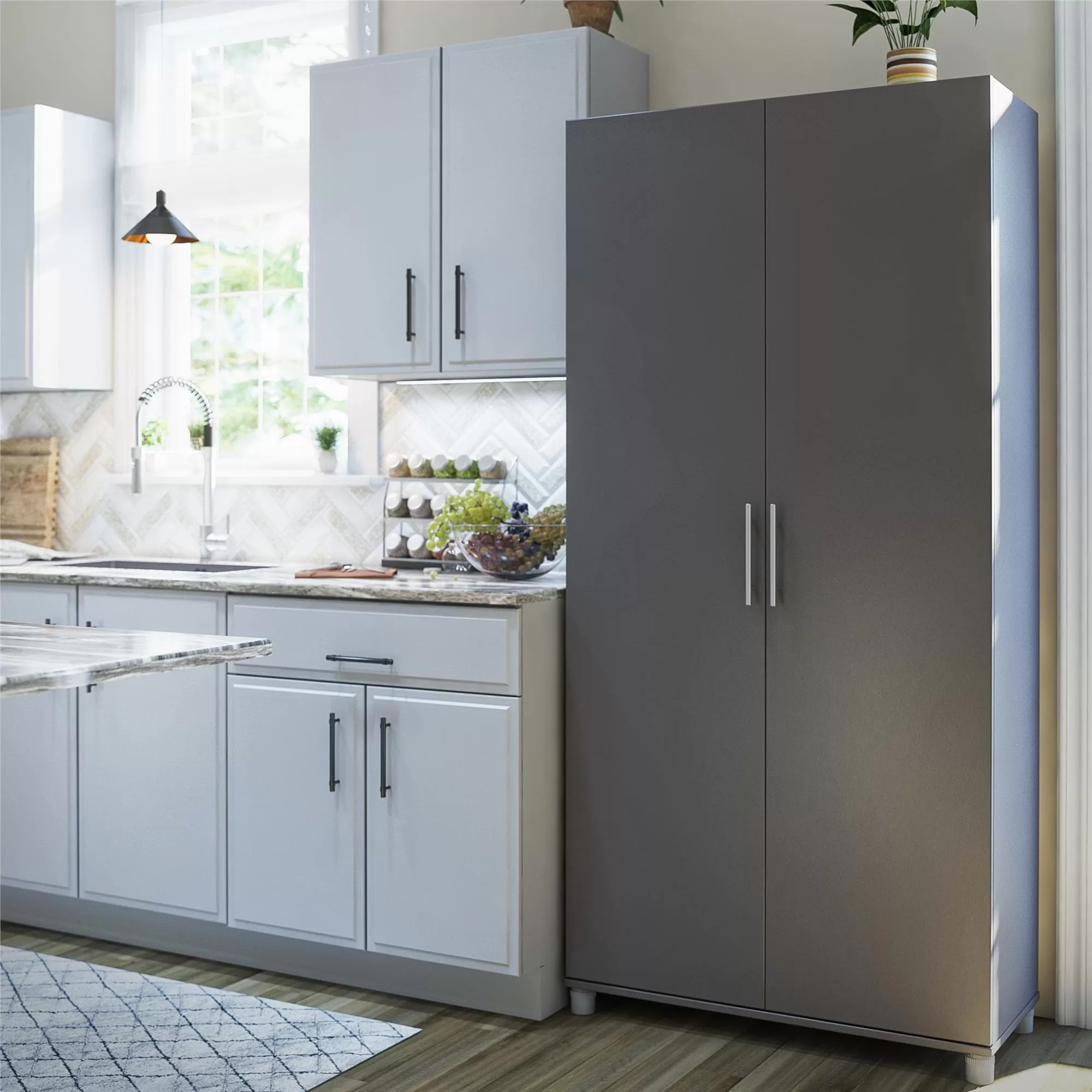 Ameriwood Home Camberly 35.68-in W x 74.31-in H Wood Composite Graphite Grey/Graphite Grey Freestanding Utility Storage Cabinet - Image 15