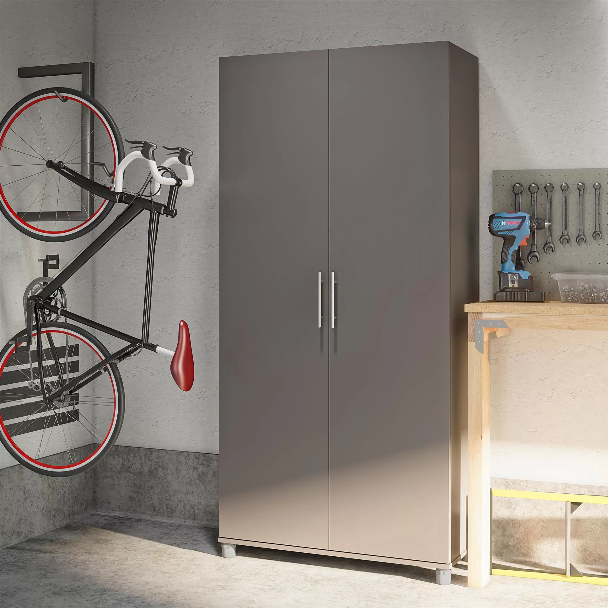 Ameriwood Home Camberly 35.68-in W x 74.31-in H Wood Composite Graphite Grey/Graphite Grey Freestanding Utility Storage Cabinet - Image 17