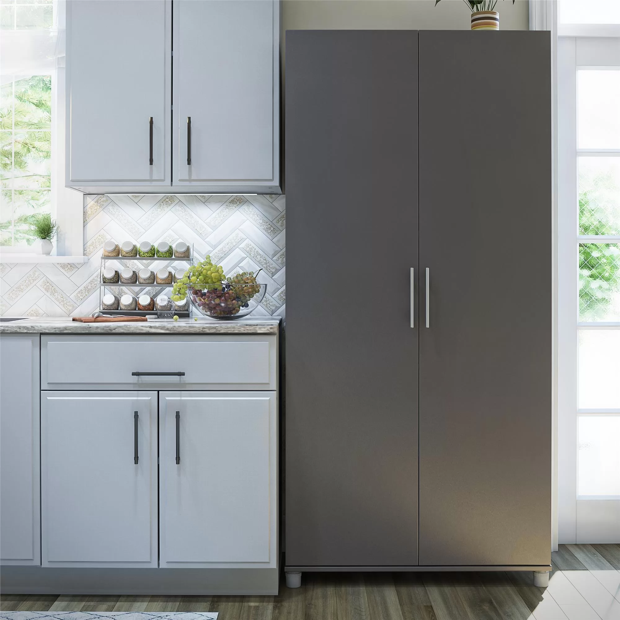 Ameriwood Home Camberly 35.68-in W x 74.31-in H Wood Composite Graphite Grey/Graphite Grey Freestanding Utility Storage Cabinet - Image 16