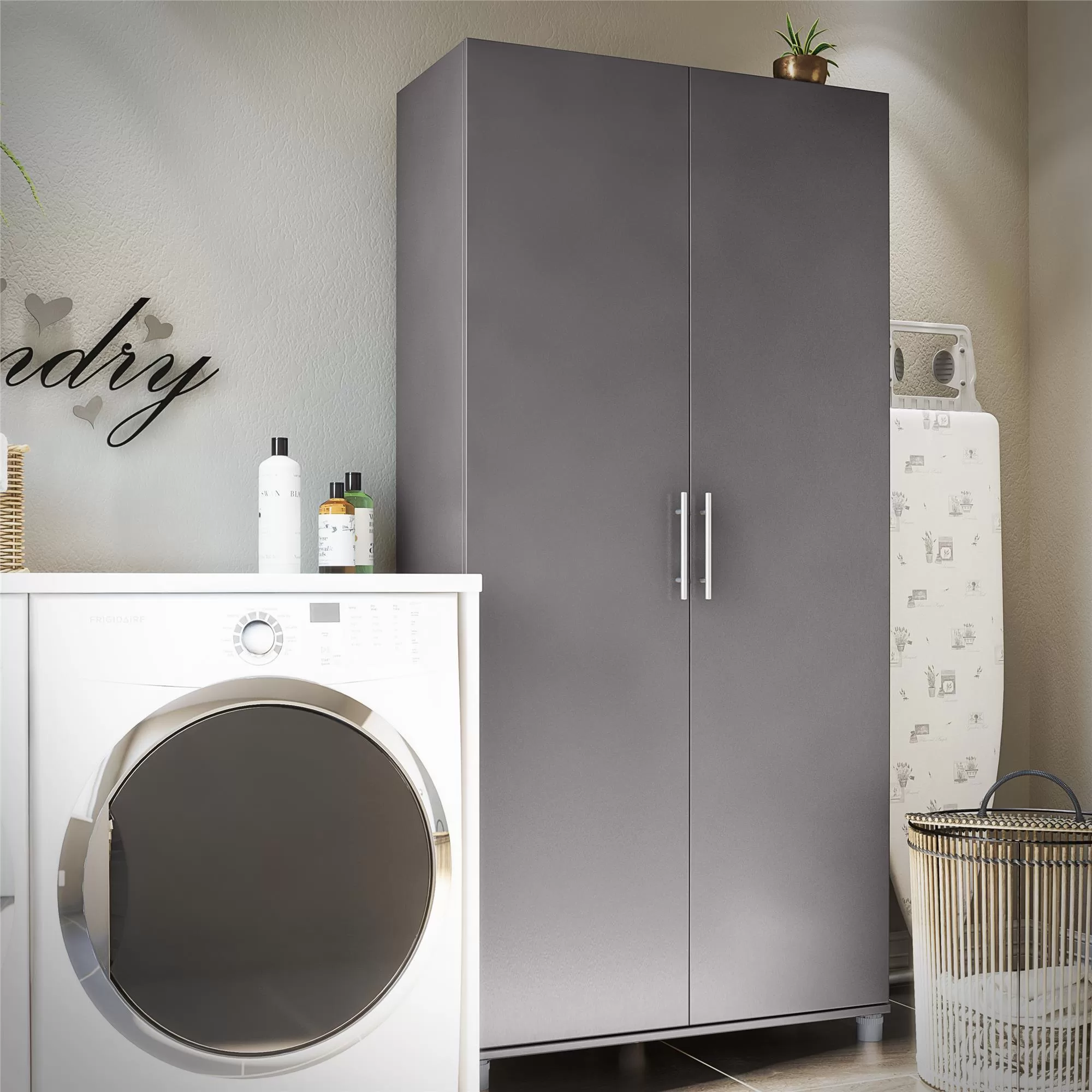 Ameriwood Home Camberly 35.68-in W x 74.31-in H Wood Composite Graphite Grey/Graphite Grey Freestanding Utility Storage Cabinet - Image 3