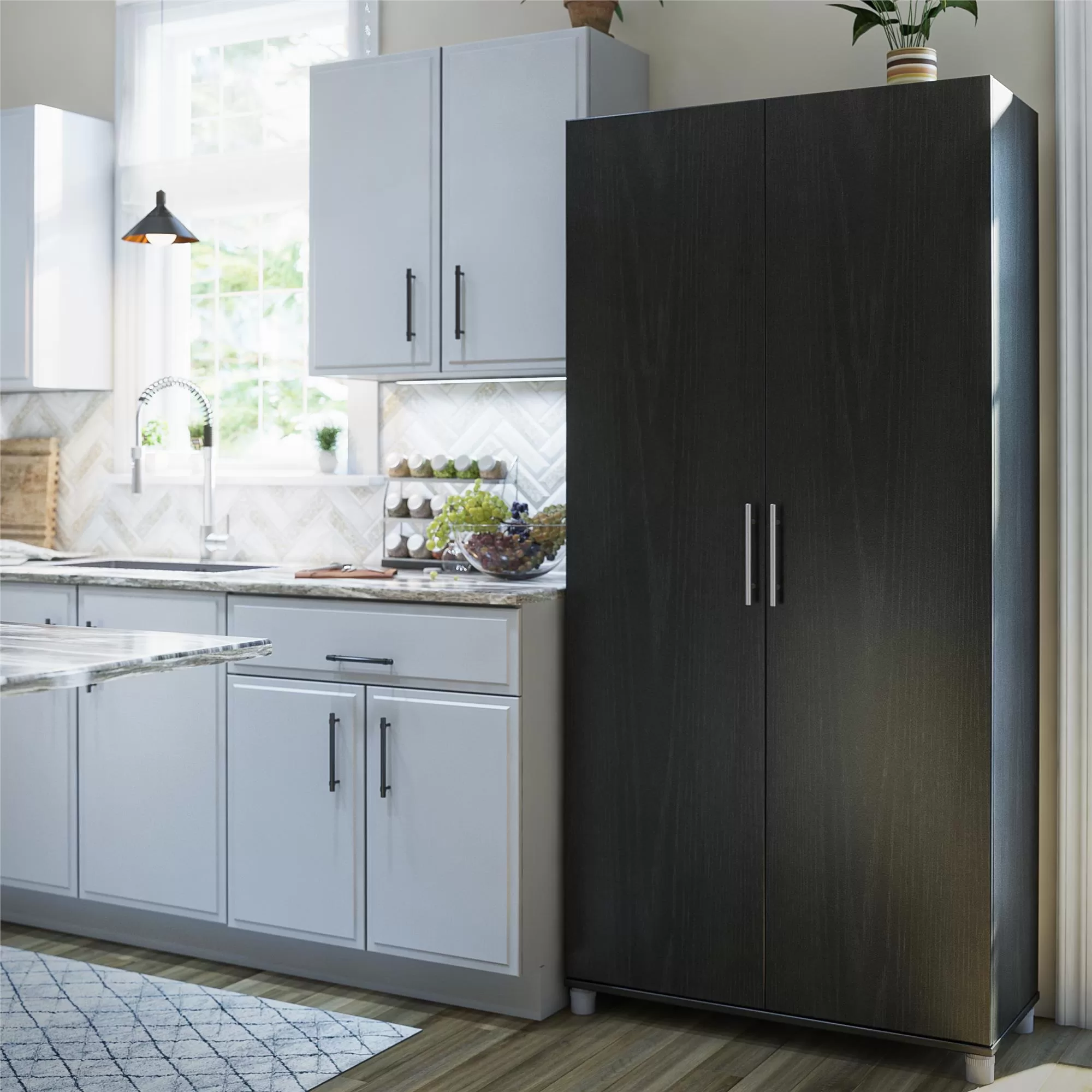 Ameriwood Home Camberly 35.68-in W x 74.31-in H Wood Composite Black Oak/Nightfall Oak Freestanding Utility Storage Cabinet - Image 15