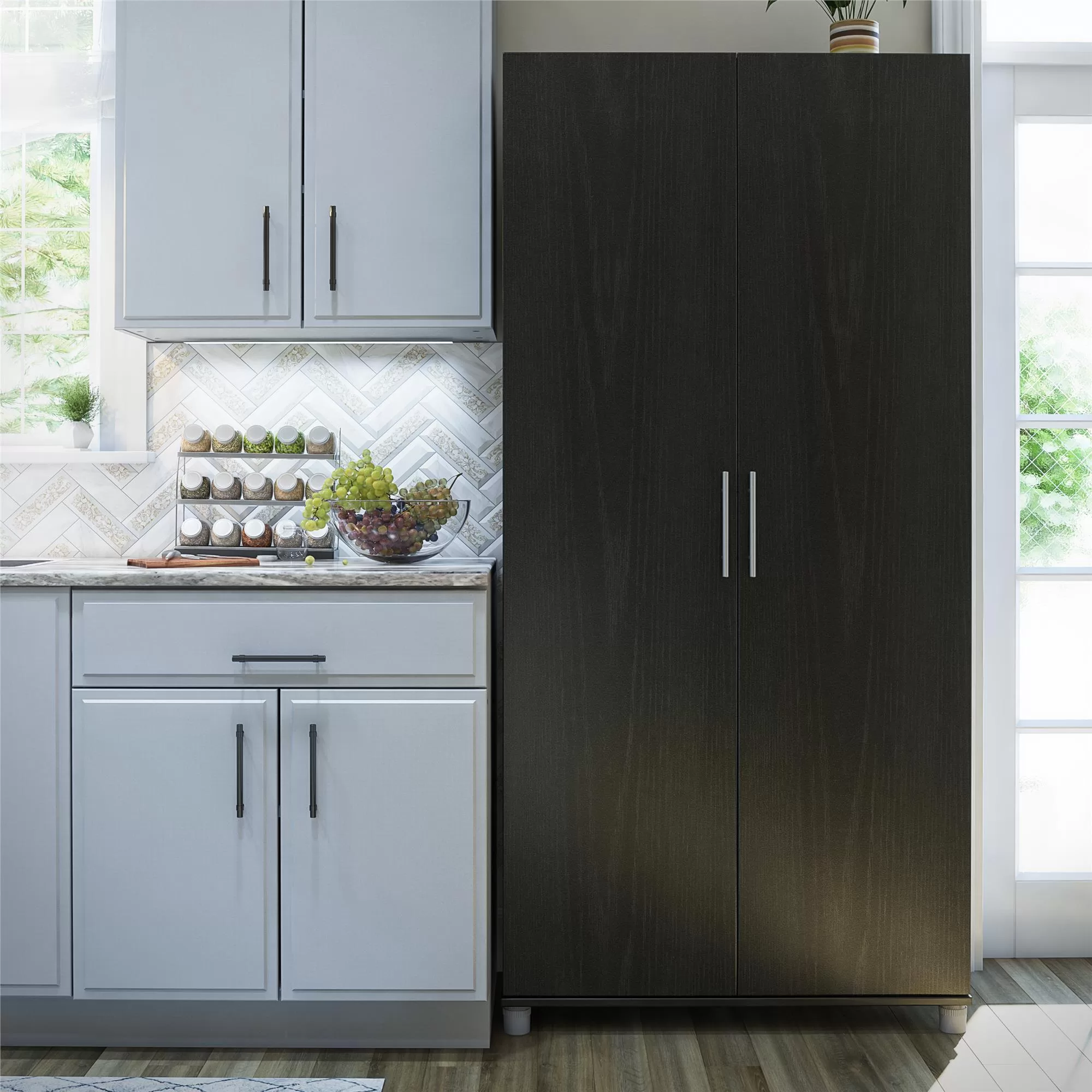 Ameriwood Home Camberly 35.68-in W x 74.31-in H Wood Composite Black Oak/Nightfall Oak Freestanding Utility Storage Cabinet - Image 16