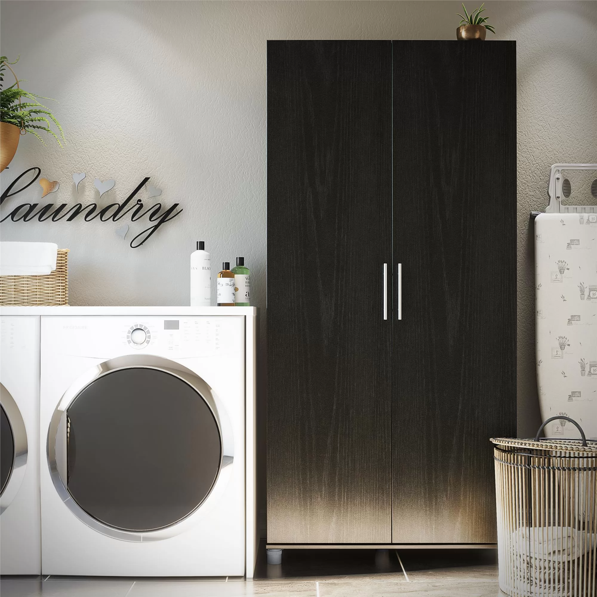 Ameriwood Home Camberly 35.68-in W x 74.31-in H Wood Composite Black Oak/Nightfall Oak Freestanding Utility Storage Cabinet - Image 4