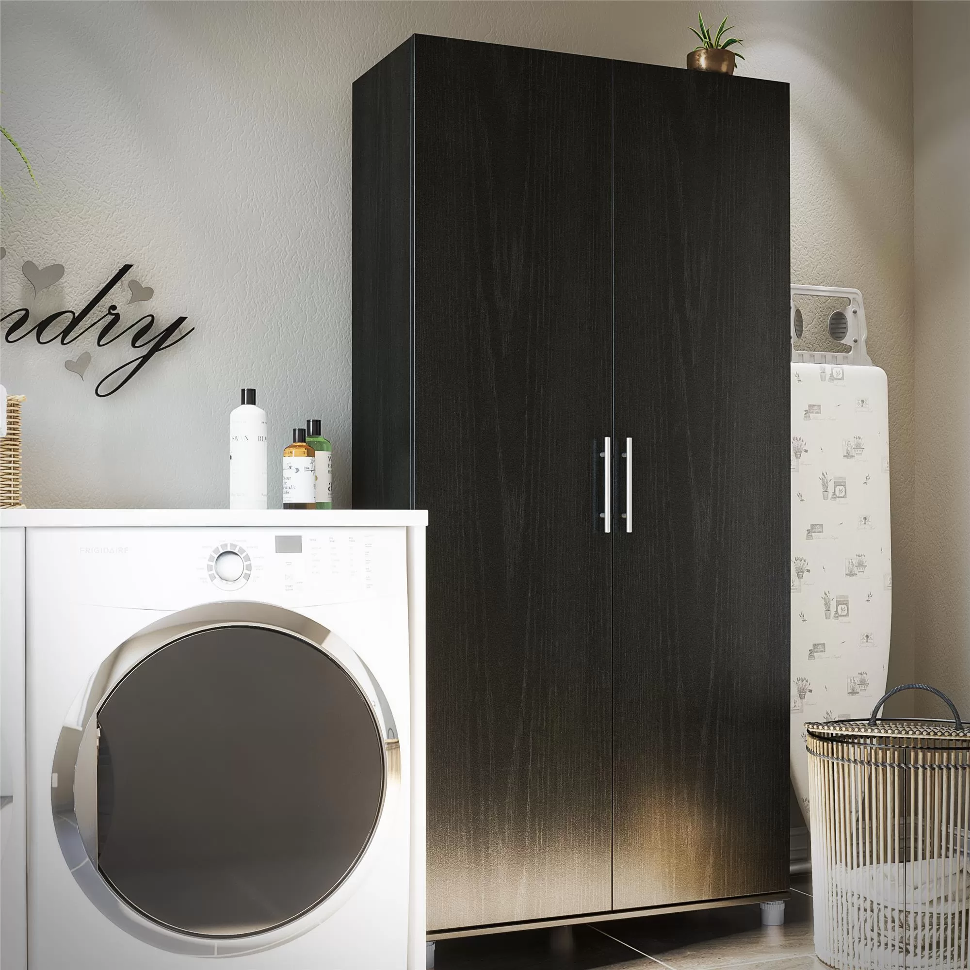 Ameriwood Home Camberly 35.68-in W x 74.31-in H Wood Composite Black Oak/Nightfall Oak Freestanding Utility Storage Cabinet - Image 3