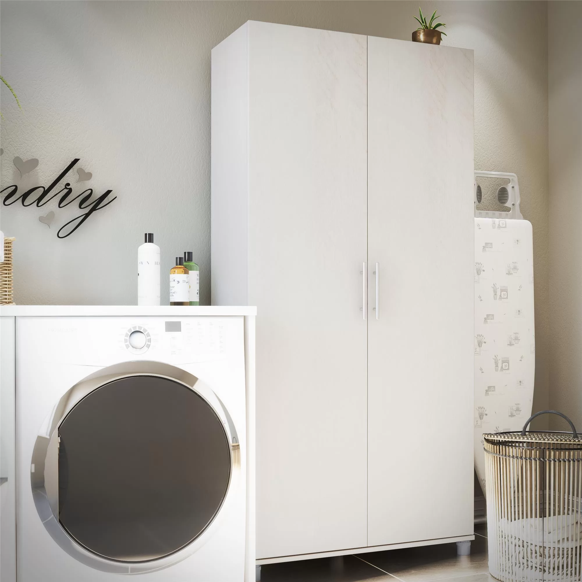 Ameriwood Home Camberly 35.68-in W x 74.31-in H Wood Composite Ivory Oak/Magnolia Oak Freestanding Utility Storage Cabinet - Image 3