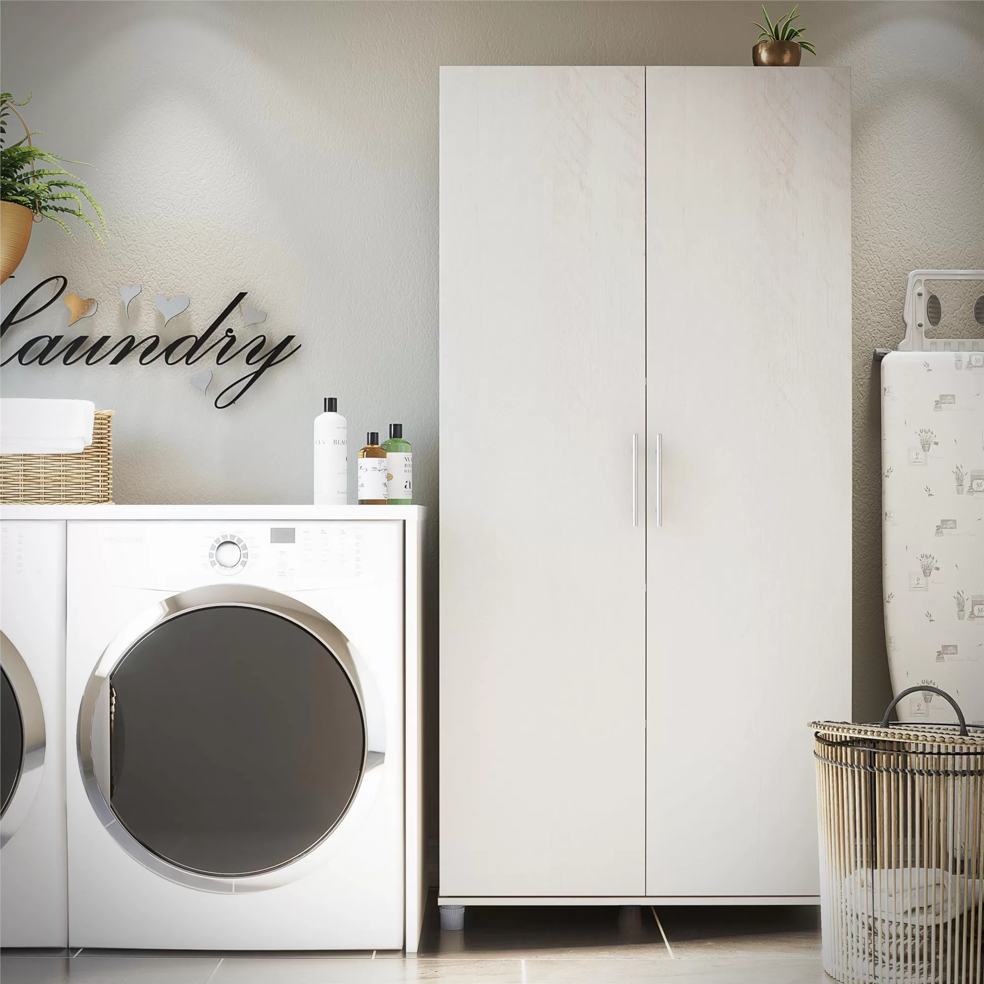 Ameriwood Home Camberly 35.68-in W x 74.31-in H Wood Composite Ivory Oak/Magnolia Oak Freestanding Utility Storage Cabinet - Image 4