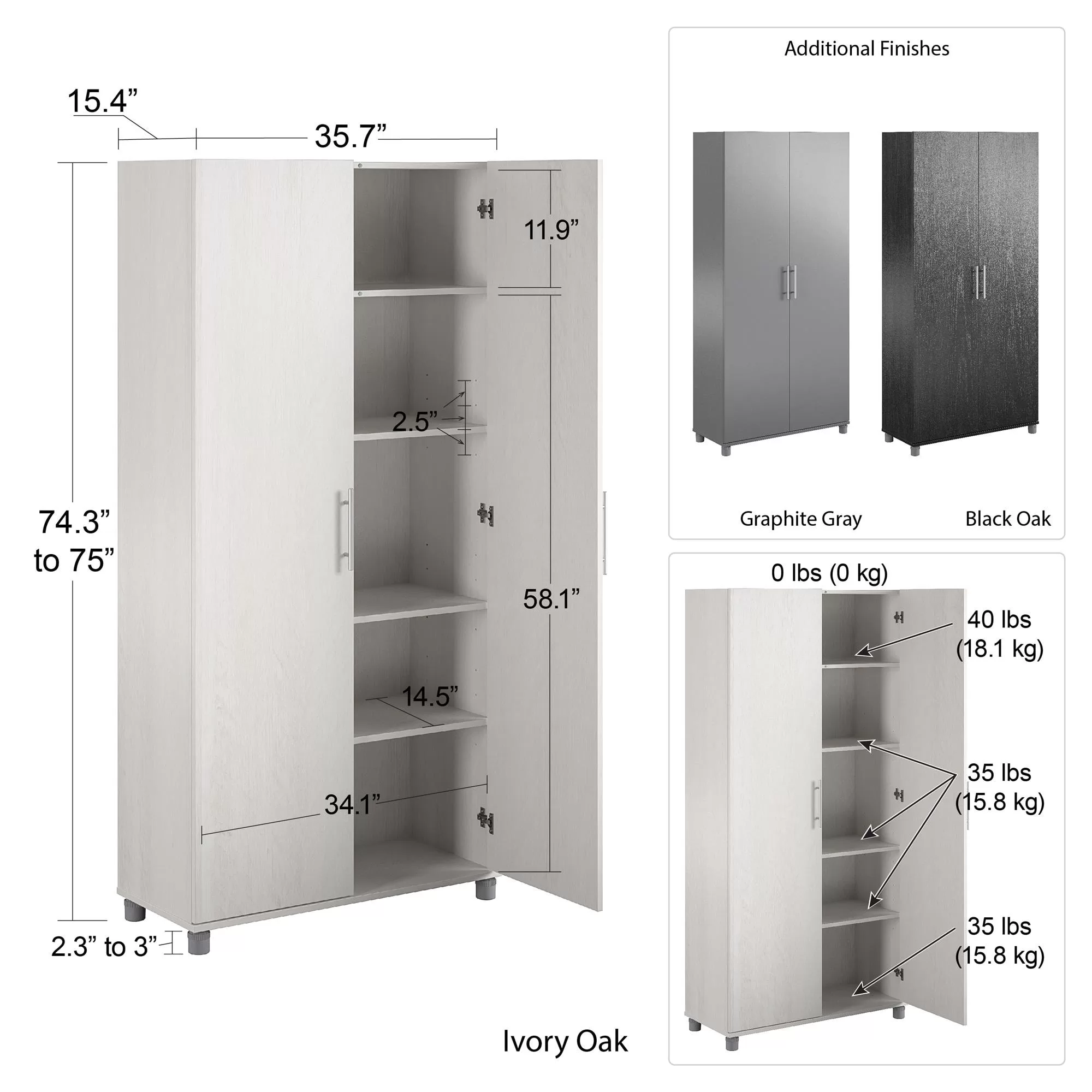Ameriwood Home Camberly 35.68-in W x 74.31-in H Wood Composite Graphite Grey/Graphite Grey Freestanding Utility Storage Cabinet - Image 9